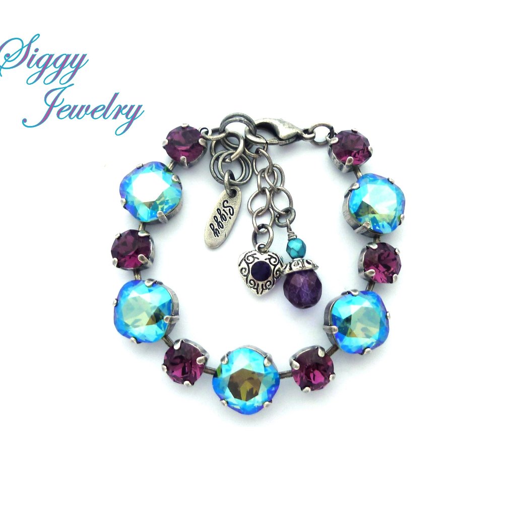 Swarovski Crystal Bracelet 12-8mm Green Blue 115$